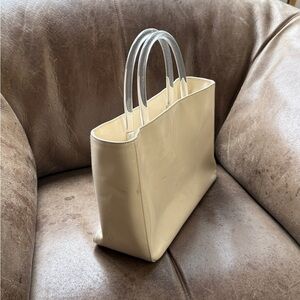 PRADA Cream Patent Tote Bag with Clear Handles